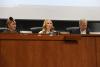 TALCB Chair Sara Oates on the dais at the November '24 Board meeting. Seated on the left is Board Vice Chair Martha Gayle Reid Lynch, to the right is Board Secretary Mark McAnally.